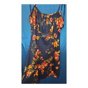 F21+ Blue/Orange Floral Spaghetti Strap Dress